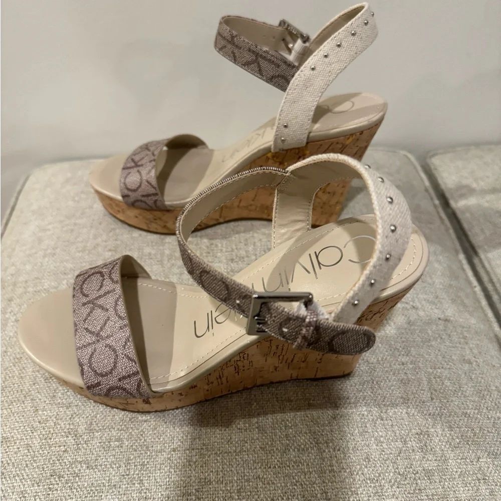 Brand New‎ Calvin Klein Karmona Sandals Natural Wedges. Size 8.5B